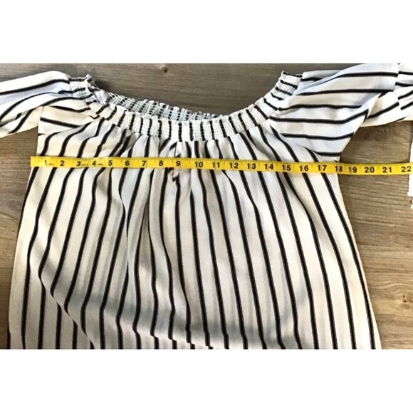 MUCHE MUCHETTE- WOMENS WHITE/BLACK STRIPPED OFF THE SHOULDER TOP SIZE XS-S -NWOT - Picture 6 of 7